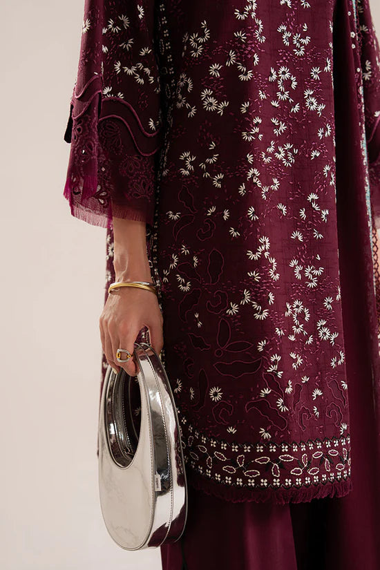 SAPPHIRE-3PC LAWN LASER WORK EMBROIDERED SHIRT WITH KHADDI NET EMBROIDERED DUPATTA AND TROUSER-UR-3588