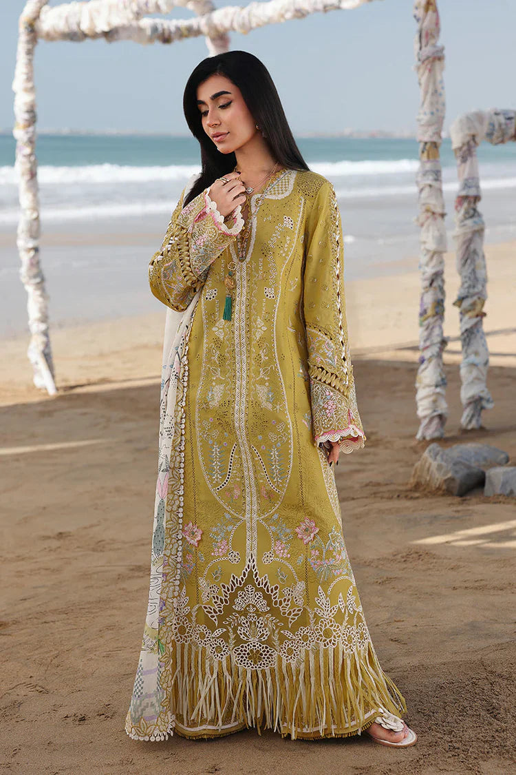 QALAMQAR-3PC LAWN CHIKENKARI EMBROIDERED SHIRT WITH CHIFFOON PRINT DUPATTA AND EMB TROUSER-UR-3591