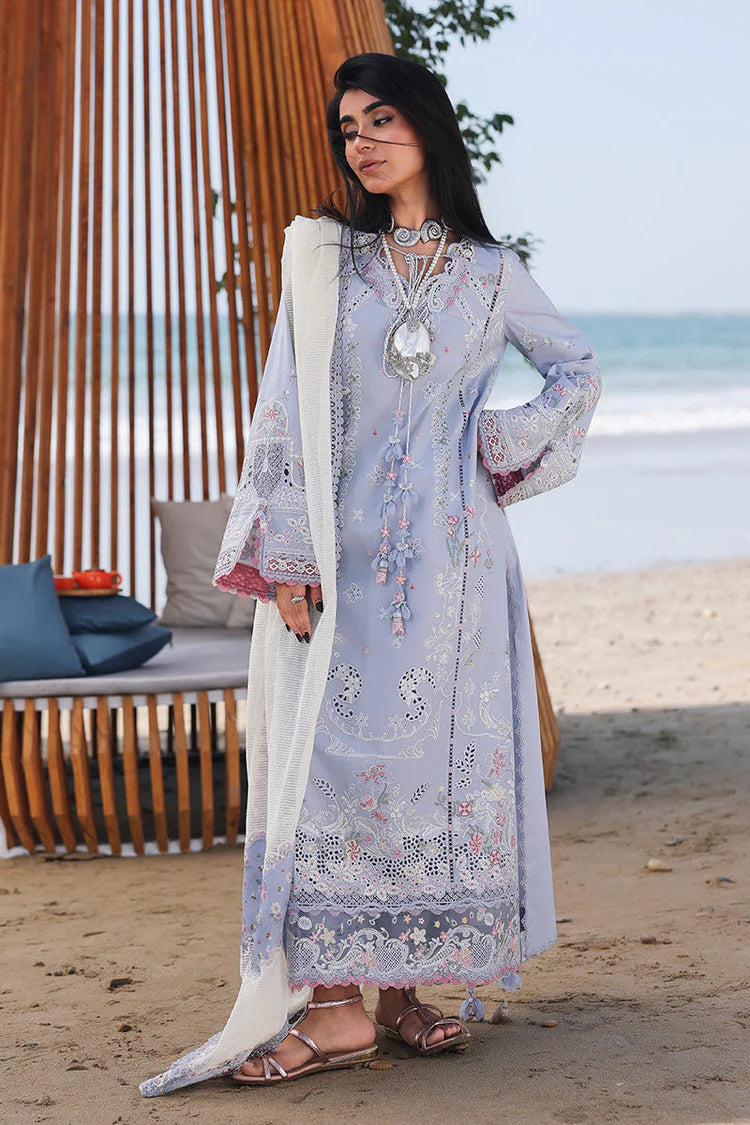 QALAMQAR-3PC LAWN CHIKANKAARI EMBROIDERED SHIRT WITH KHAADI NET EMBROIDERED DUPATTA AND TROUSER-UR-4291