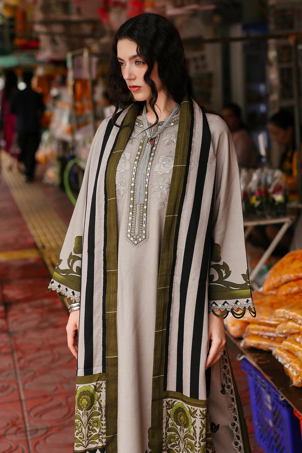 CHARIZMA-3PC KHADDAR PRINTED EMB SHIRT WITH KHADDAR PRINTED DUPATTA AND PRINT TROUSER-UR-1791
