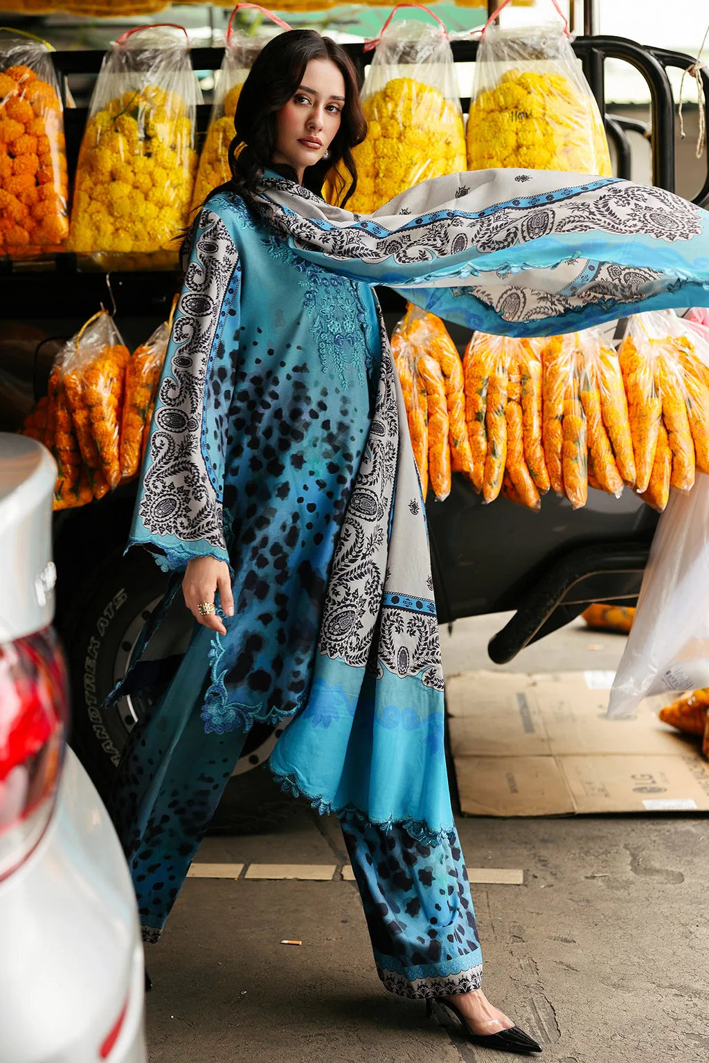 CHARIZMA-3PC KHADDAR PRINTED EMB SHIRT WITH KHADDAR PRINTED DUPATTA AND PRINT TROUSER-UR-1789