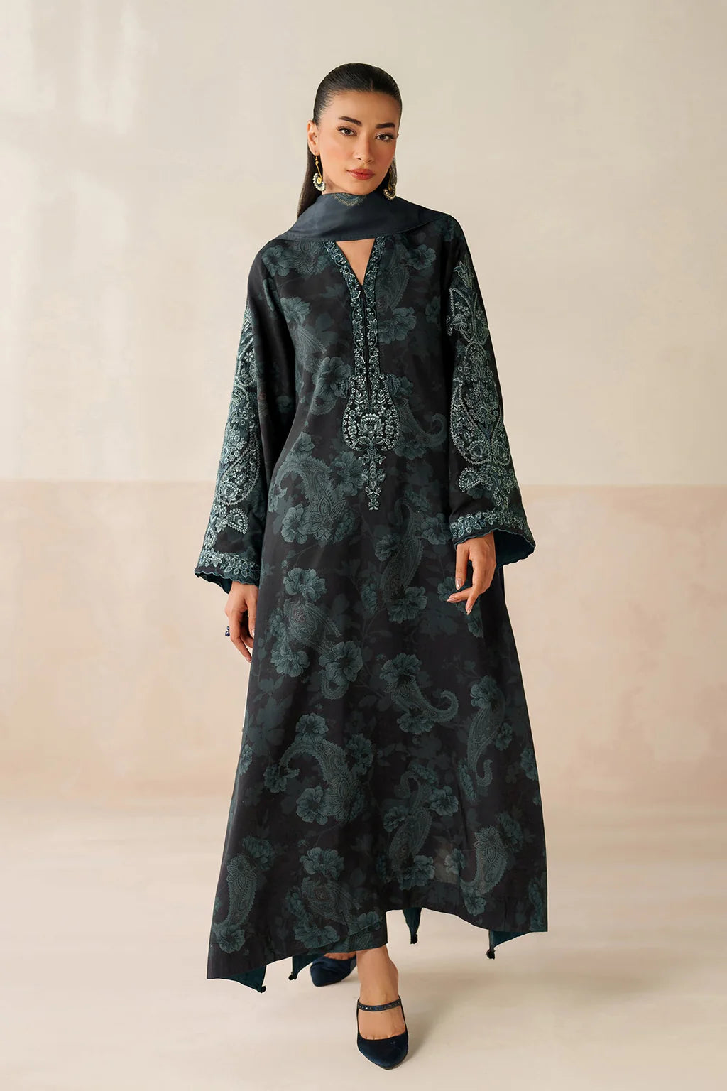 BATIK-3PC VISCOSE PRINTED EMB SHIRT WITH VISCOSE PRINTED DUPATTA AND TROUSER-UR-1620