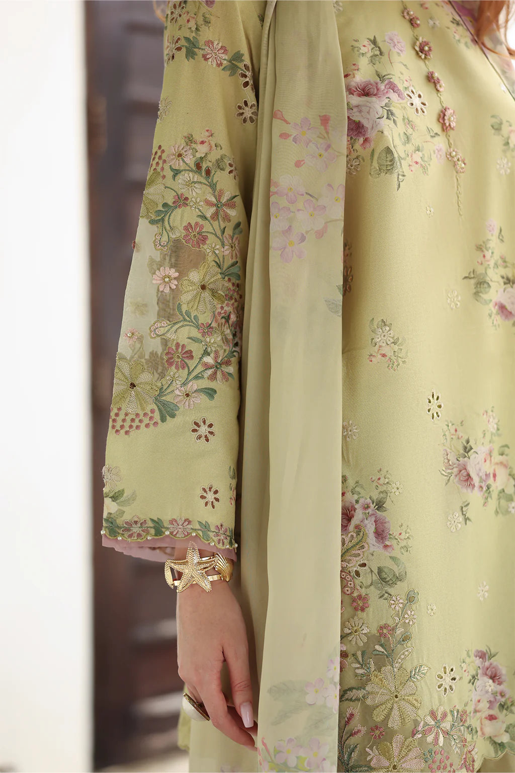 IZNIK-3PC LAWN PRINTED EMB SHIRT WITH SILK PRINTED DUPATTA AND TROUSER-UR-507