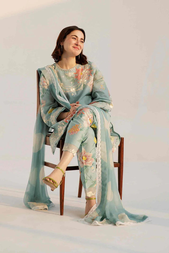ZARA SHAHJAHAN-3PC LAWN PRINTED EMBROIDERED SHIRT CHIFFON PRINTED DUAPTTA AND TROUSER-UR-2830