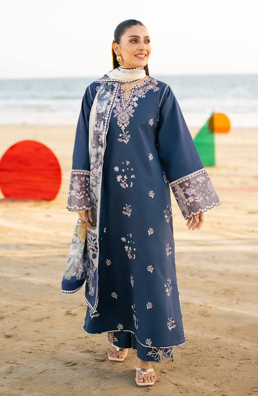 SERAN-3PC LAWN EMBROIDERED SHIRT WITH CHIFFON PRINT DUPATTA AND EMB TROUSER-UR-4267