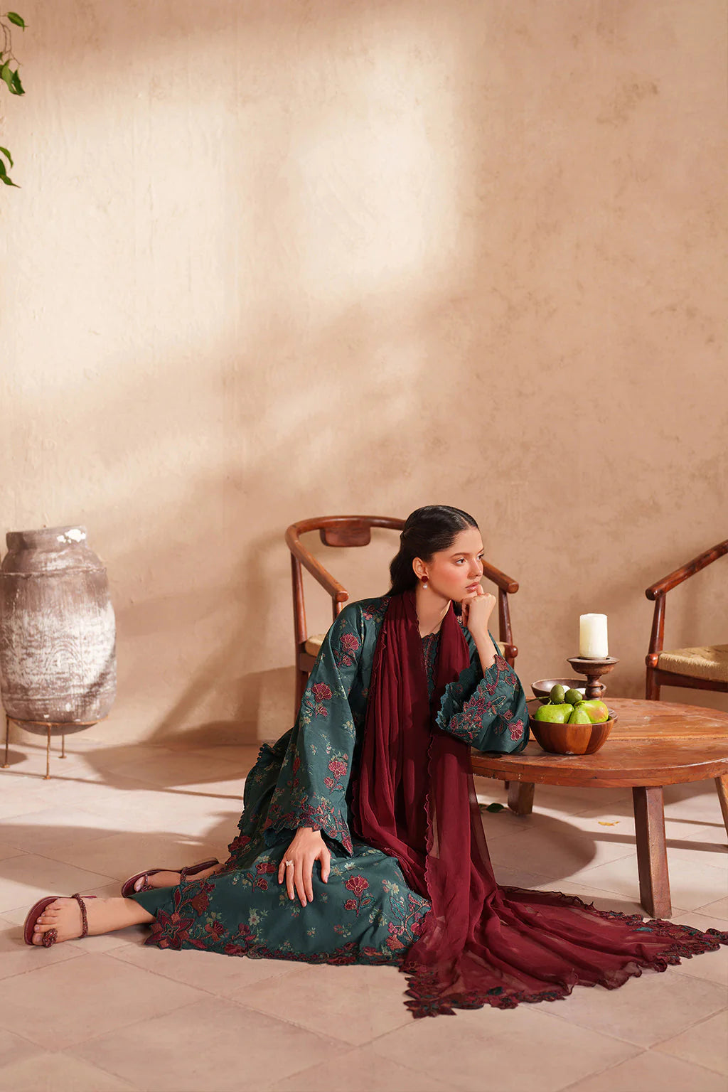 IZNIK-3PC LAWN EMB PRINTED SHIRT WITH CHIFFON EMBROIDERED AND PRINTED TROUSER-UR-529
