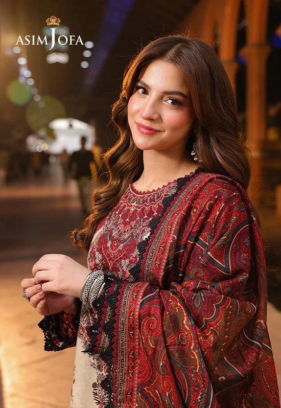 ASIM JOFA-3PC LAWN DIGITAL PRINTED SHIRT WITH SILK PRINTED DUPATTA AND PRINTED TROUSER-UR-569
