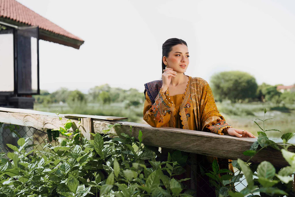 NISHAT-3PC KHADDAR EMBROIDERED SHIRT WITH COURTRAI PRINTED SHAWL & TROUSER-UR-4367