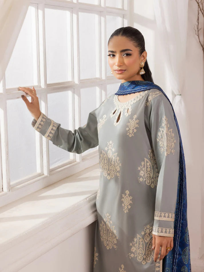 MOHAGNI-3PC LAWN EMBROIDERED SHIRT WITH MONARK PRINTED DUPATTA AND TROUSER-UR-2932