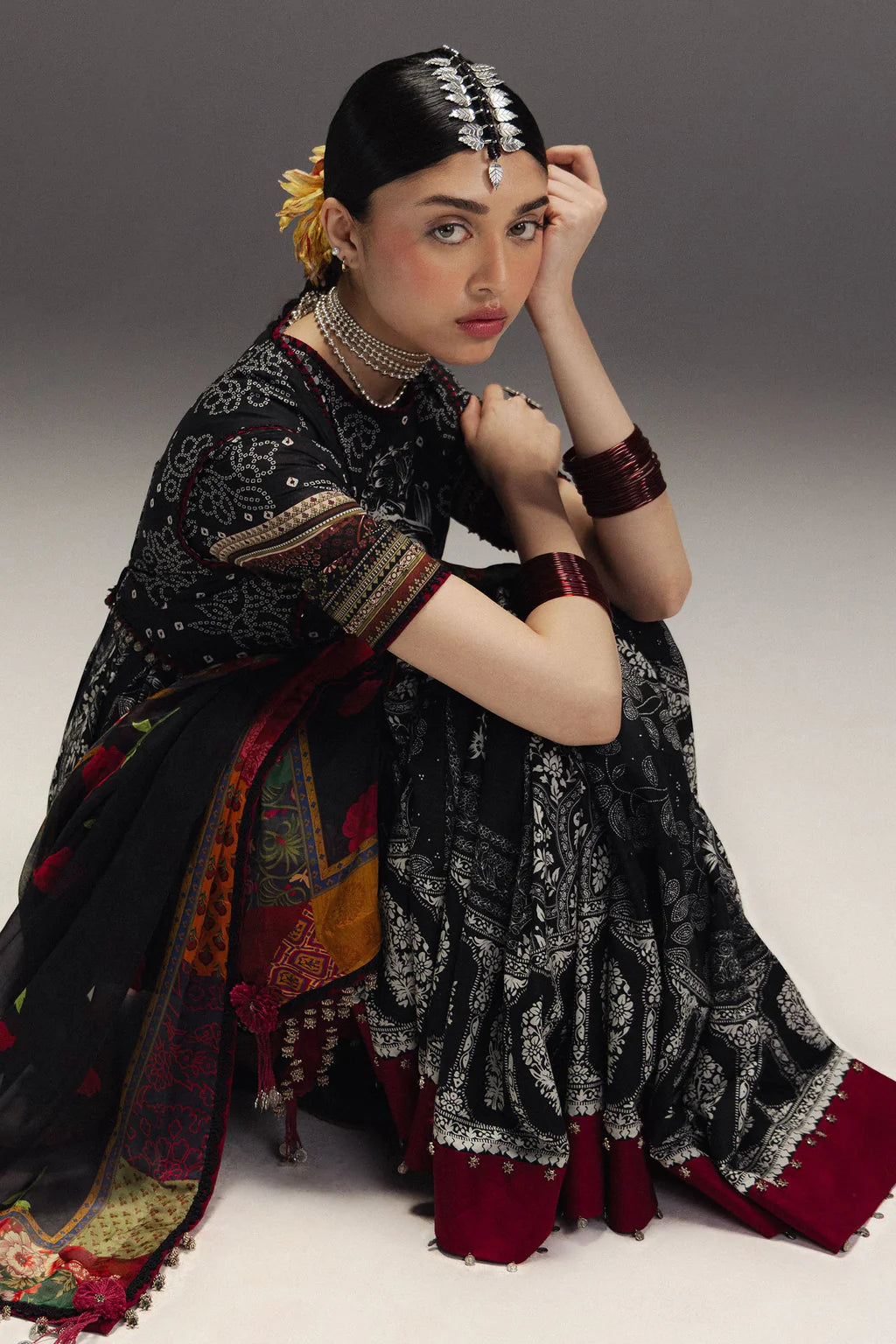 ZARA SHAH JAHAN-3PC DIGITAL PRINTED FROCK WITH SILK PRINTED DUPATTA & DYED TROUSER-UR-522