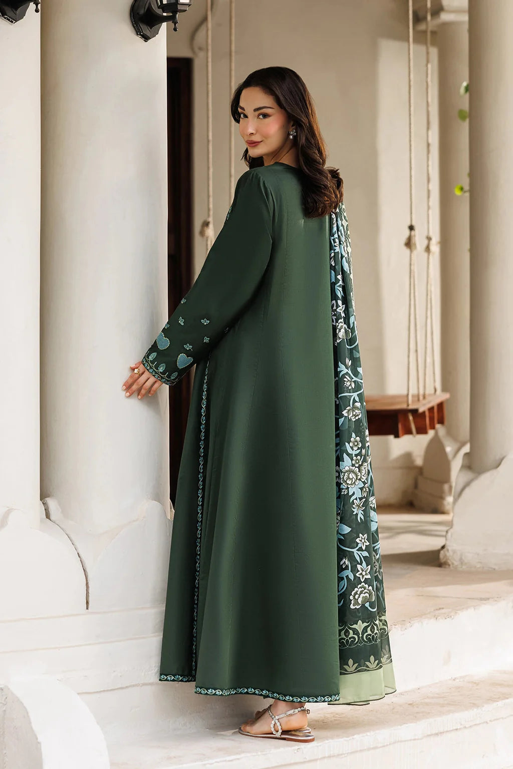 ETHNC-3PC LAWN EMBROIDERED SHIRT WITH SILK PRINTED DUPATTA AND TROUSER-UR-4531