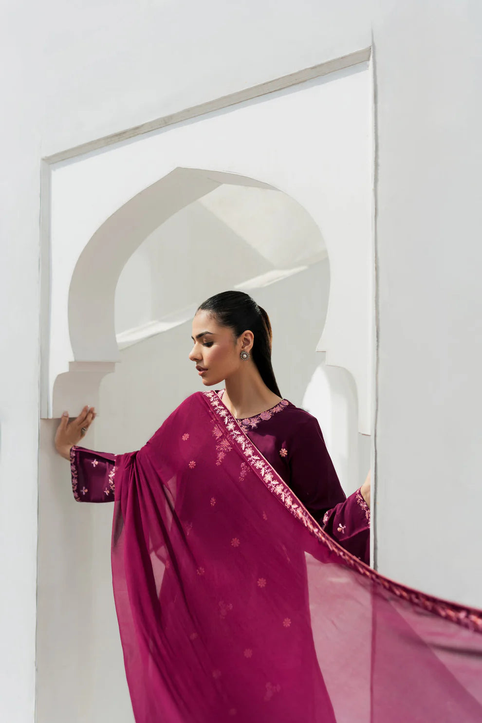 JAZMIN-3PC DHANAK EMBROIDERED SHIRT WITH CHIFFON EMBROIDRED DUPATTA AND TROUSER-TANA-1622