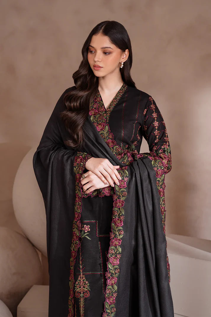 IZNIK-3PC DHANAK EMBROIDERED SHIRT WITH DHANAK EMBROIDERED SHAWL & TROUSER-1757