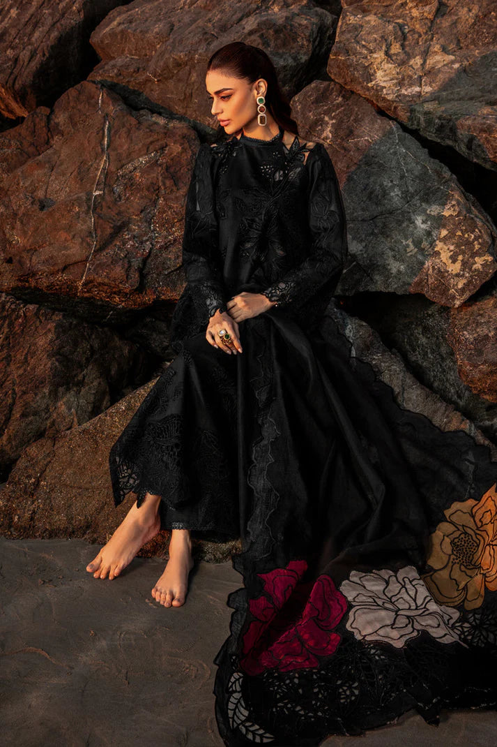 RANG RASIYA-3PC LAWN EMBROIDERED SHIRT WITH ORGANZA EMBROIDERED DUAPATTA AND TROUSER-UR-BLACK