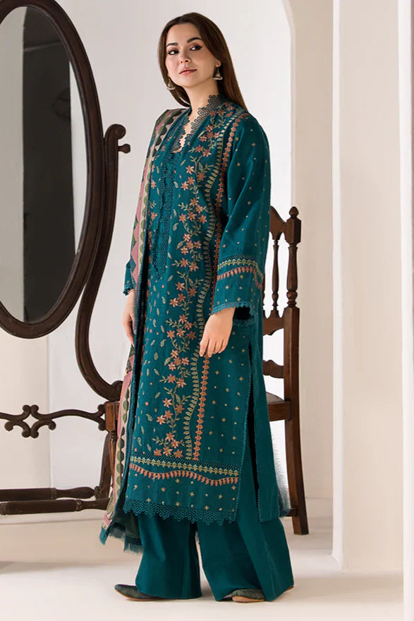 SOBIA NAZIR- 3PC LAWN EMBROIDERED SHIRT WITH MONARK PRINTED DUPATTA AND TROUSER-UR-2551