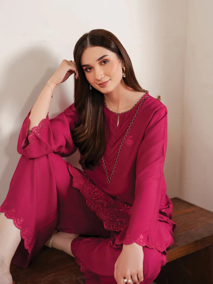 GARNET-3PC LAWN EMBROIDERED SHIRT WITH MONARK PRINT DUPATTA AND EMB TROUSER-UR-2625