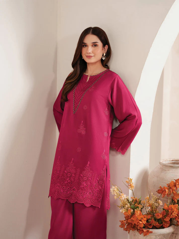 GARNET-3PC LAWN EMBROIDERED SHIRT WITH MONARK PRINT DUPATTA AND EMB TROUSER-UR-2625