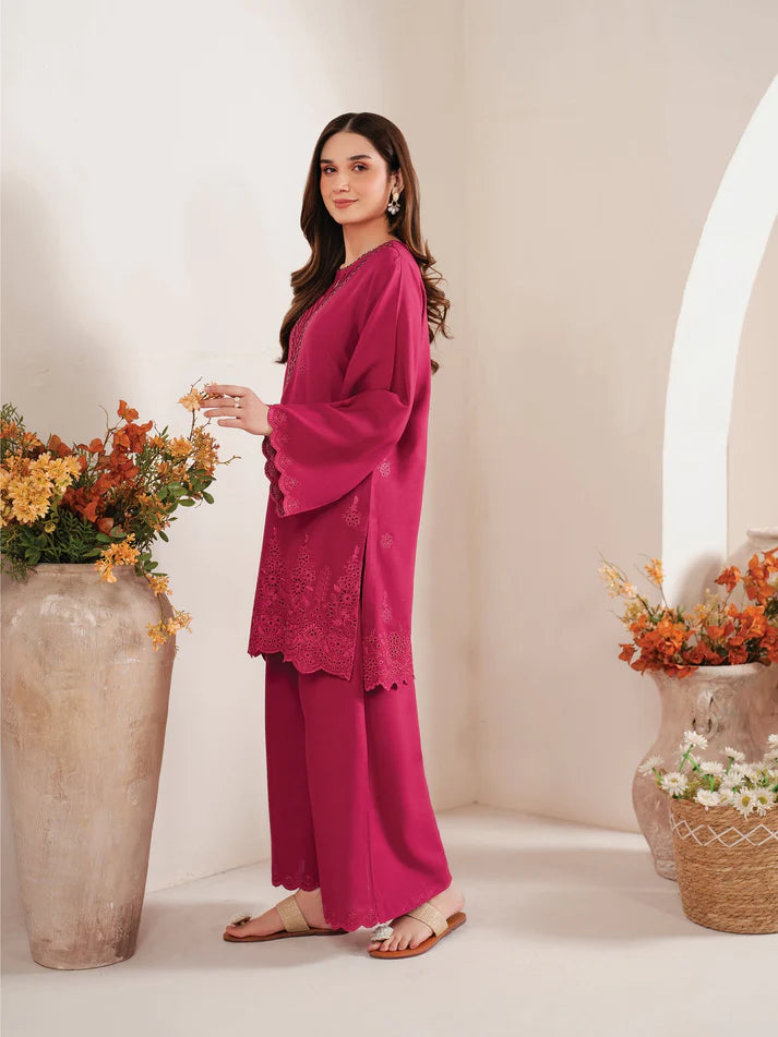 GARNET-3PC LAWN EMBROIDERED SHIRT WITH MONARK PRINT DUPATTA AND EMB TROUSER-UR-2625
