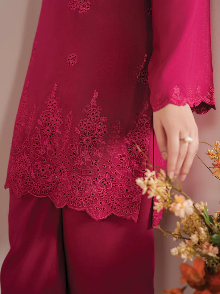 GARNET-3PC LAWN EMBROIDERED SHIRT WITH MONARK PRINT DUPATTA AND EMB TROUSER-UR-2625