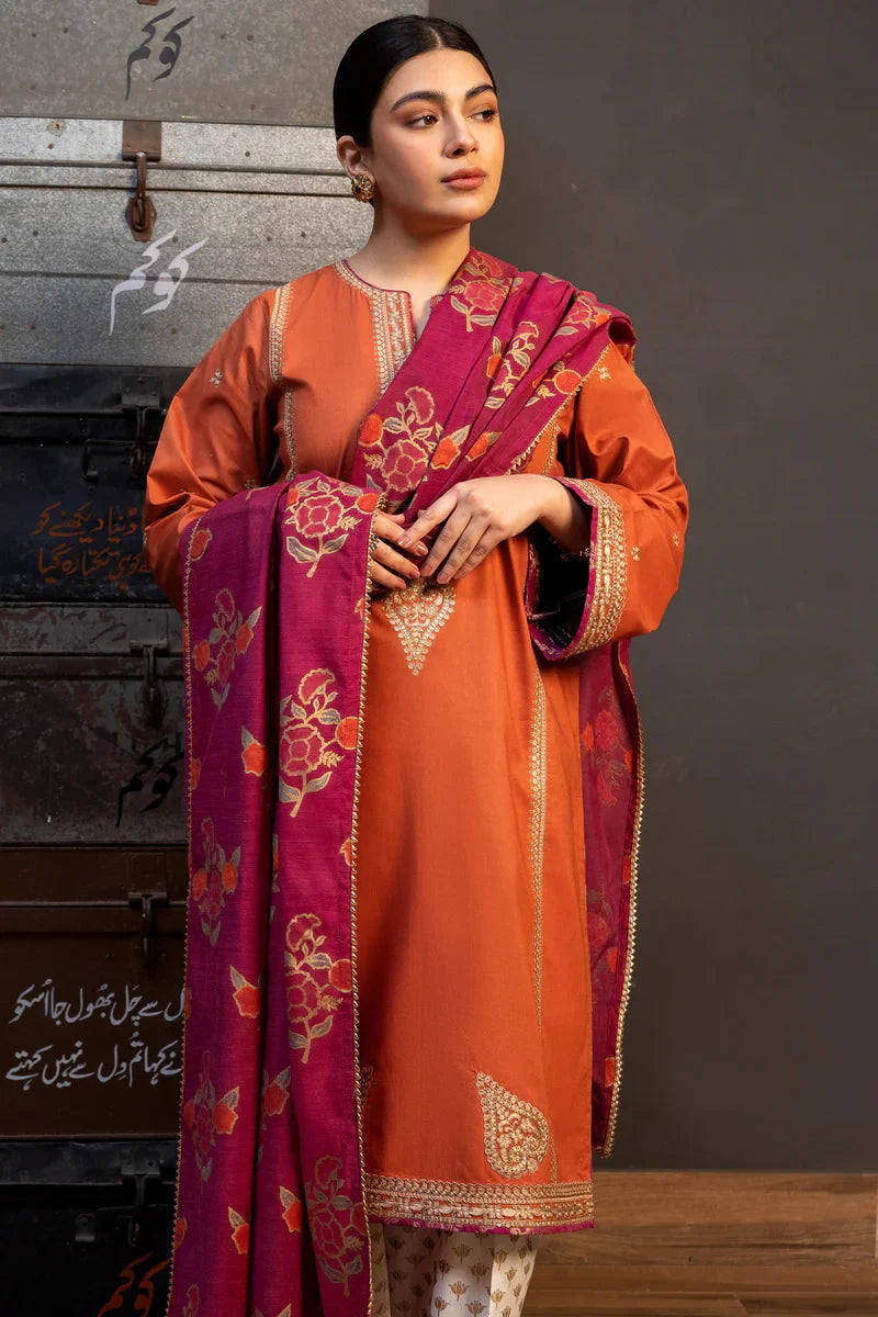 ZARA SHAHJAHAN.3PC LAWN EMBROIDERED SHIRT WITH MONARK PRINT DUPATTA AND TROUSER-UR-2571