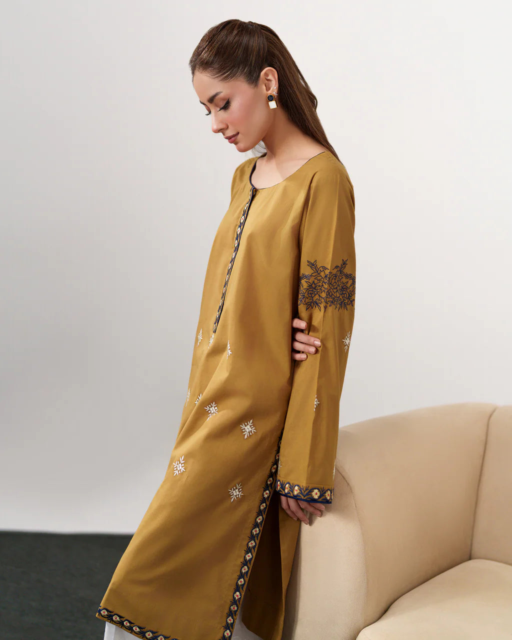 IZEL-3PC DHANAK EMBROIDERED SHIRT WITH DHANAK SHAWL AND EMB TROUSE-UR-4086