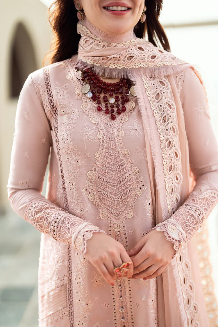 QALAMQAR-3PC LAWN CHIKAANKARI EMBROIDERED SHIRT WITH KHAADI NET EMBROIDERED DUPATTA AND TROUSER-UR-3615