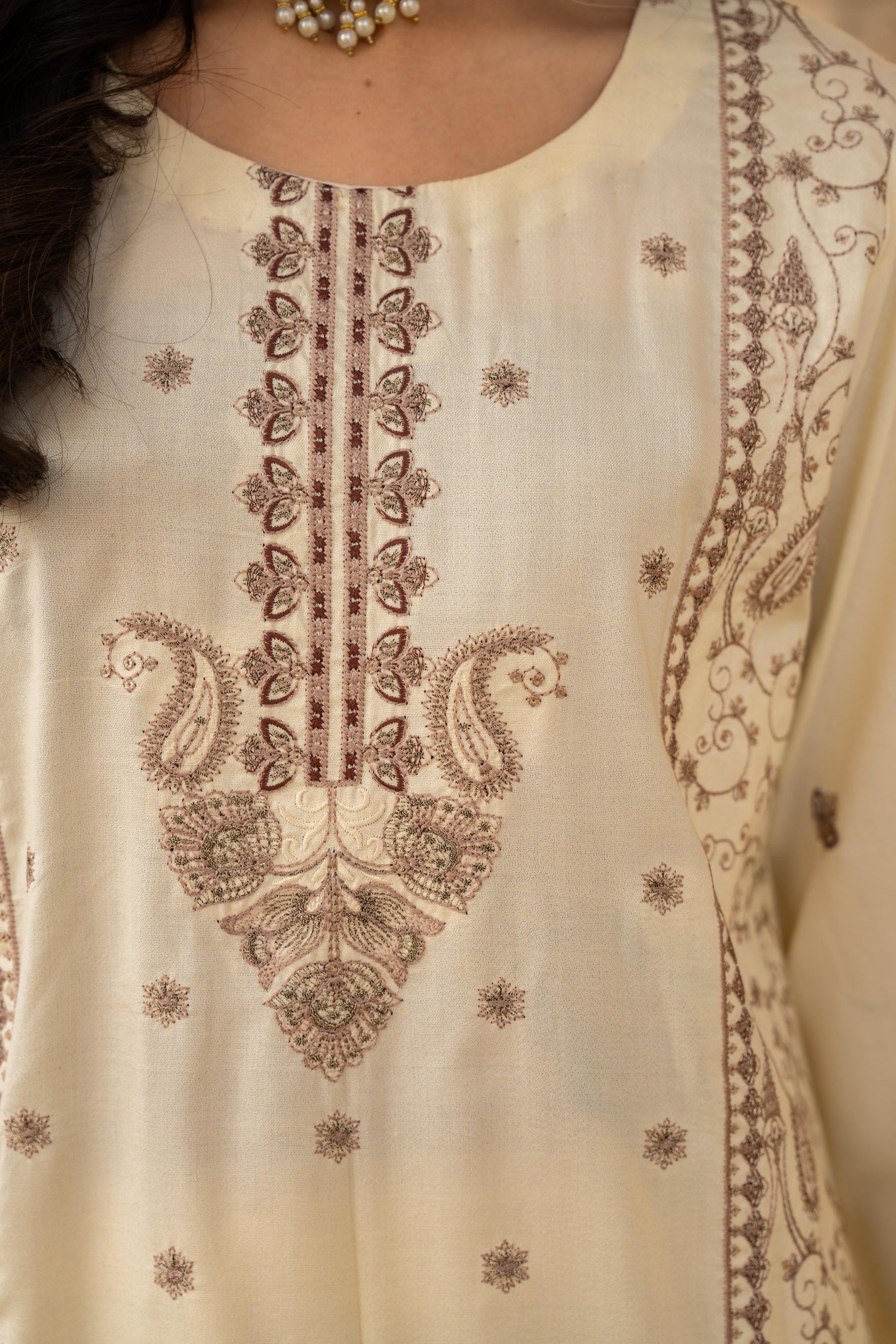 TANA BANA-3PC DHANAK EMBROIDERED SHIRT WITH DHANAK HEAVY CUTWORK EMBROIDERED SHAWL-1005