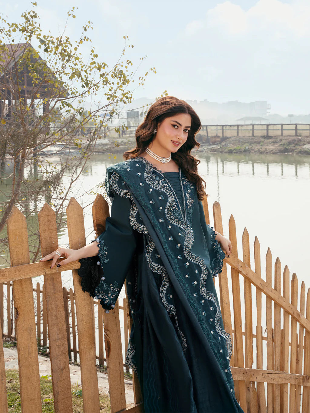 IZEL-3PC LAWN EMBROIDERED SHIRT WITH KHAADI NET EMBROIDERED DUPATTA AND TROUSER-UR-4212