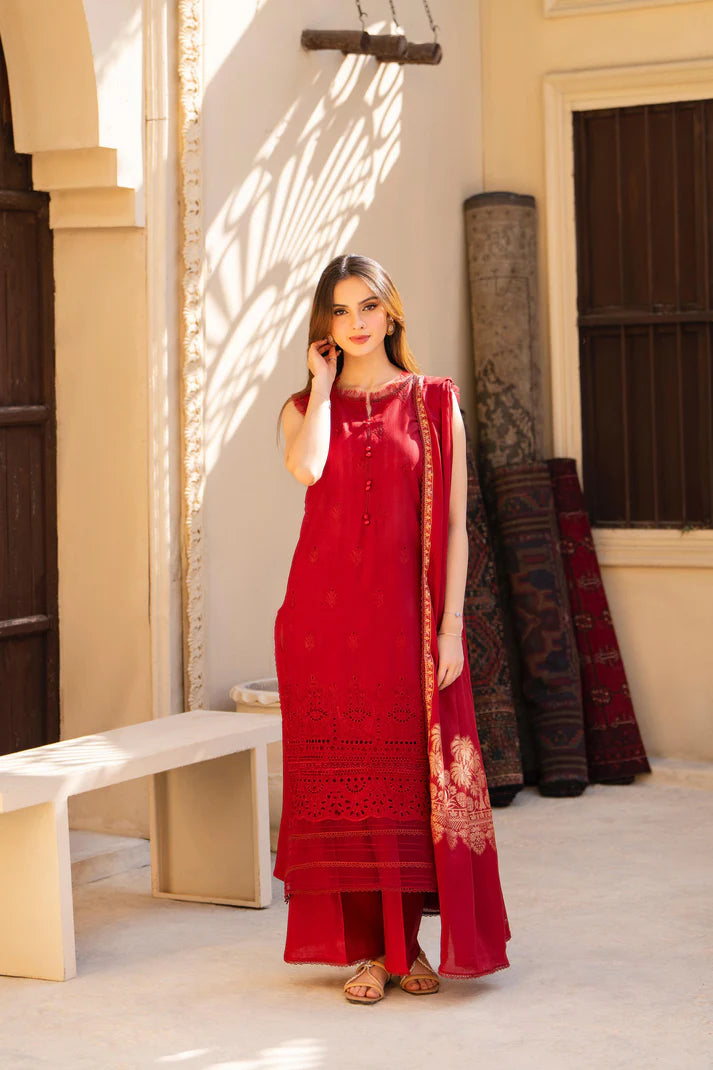 MIRAKHI-3PC LAWN CHIKENKARI EMBROIDERED SHIRT WITH LAWN JAQUARD PRINT DUPATTA-UR-2004