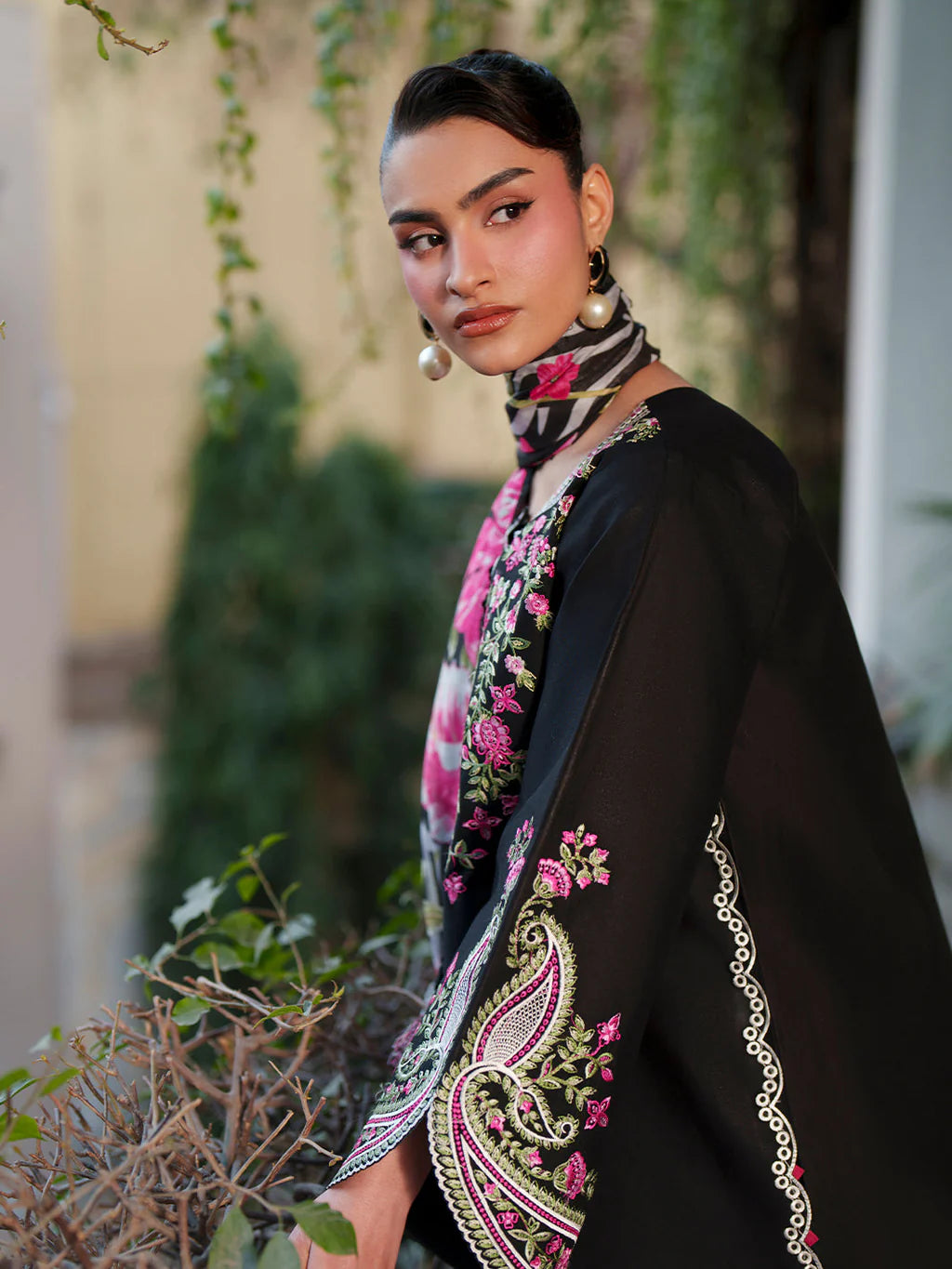 MAHNUR-3PIECE LAWN EMBROIDERED SHIRT WITH CHIFFON PRINTED DUPATTA AND TROUSER-UR-4591