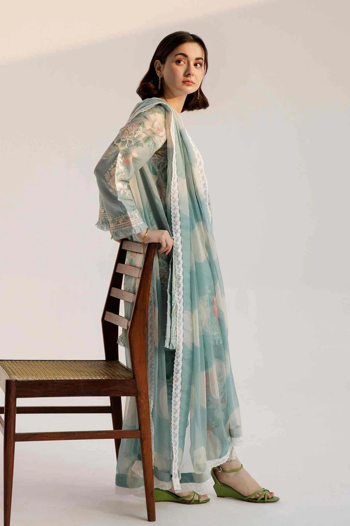 ZARA SHAHJAHAN-3PC LAWN PRINTED EMBROIDERED SHIRT CHIFFON PRINTED DUAPTTA AND TROUSER-UR-2830