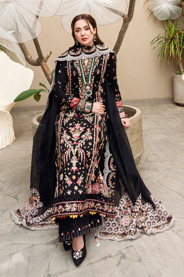 QALAMQAR- 3PC LAWN EMBROIDERED WITH MONARK HEAVY EMBROIDERED READY TO WEAR DUPATTA-UR-BLACK