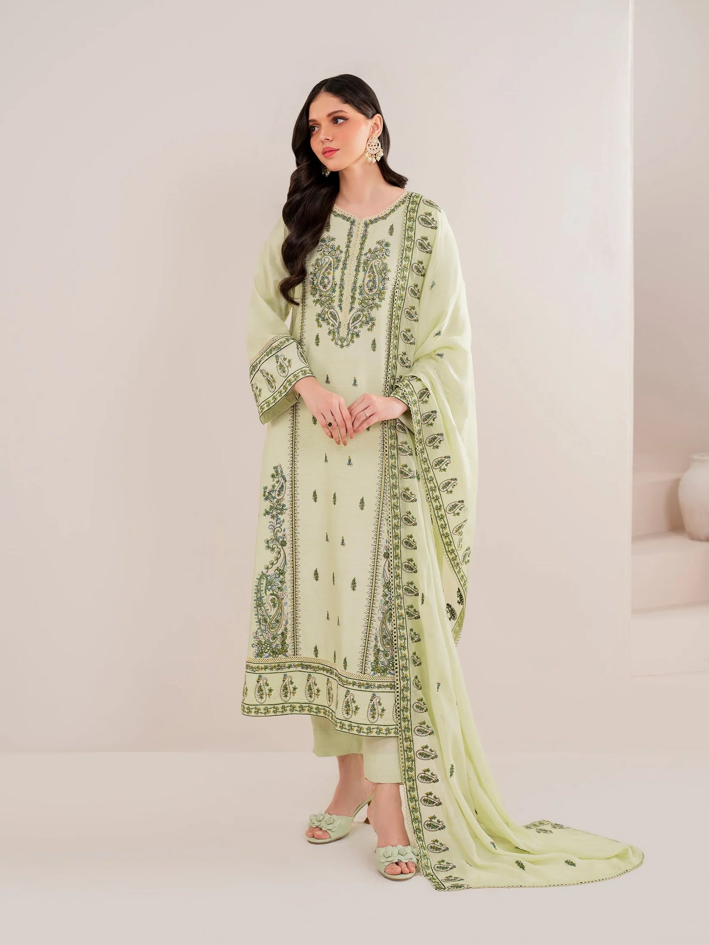 GARNET-3PC LAWN EMBROIDERED SHIRT WITH LAWN EMBROIDERED DUPATTA AND TROUSER-UR-3523