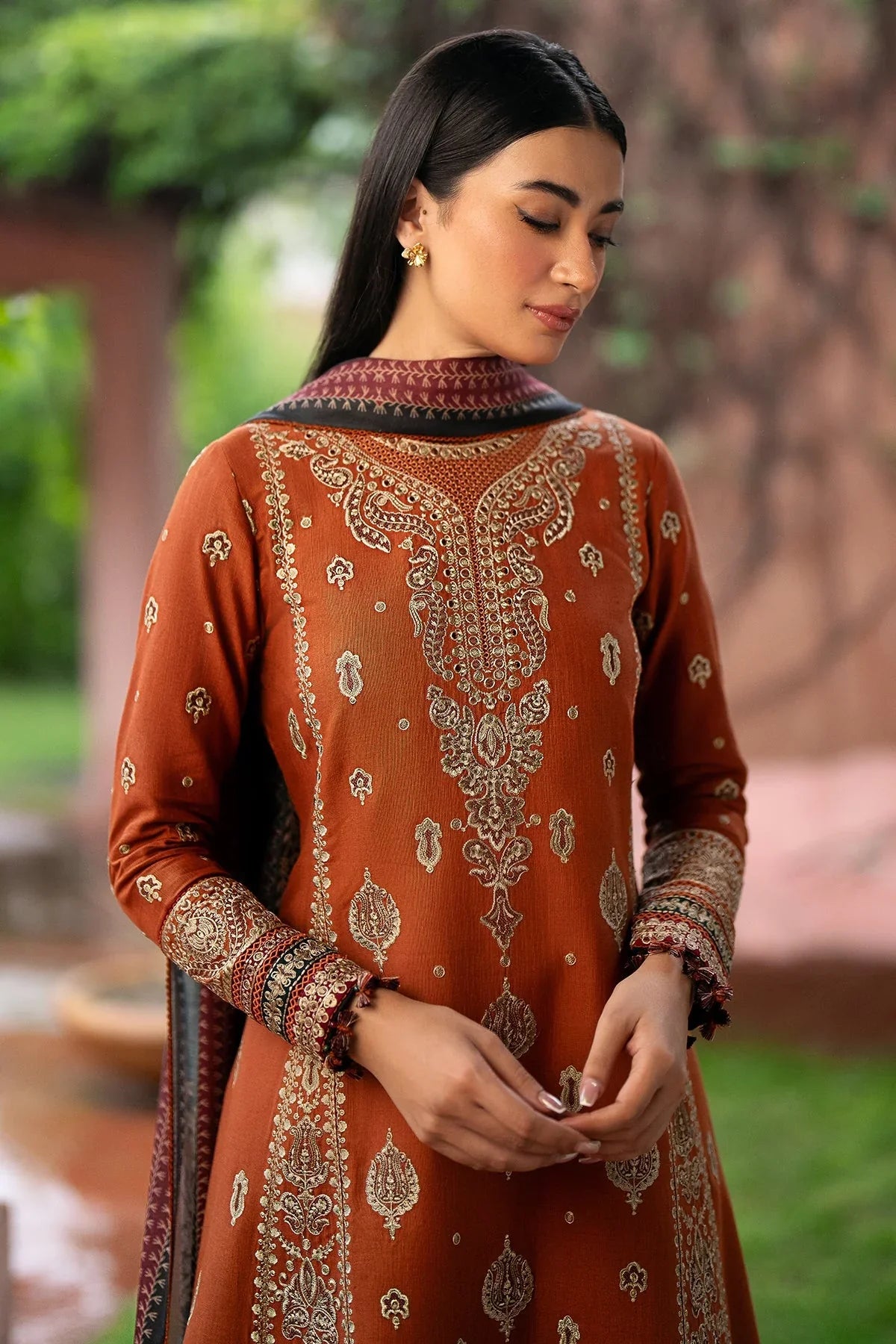 JAZMIN-3PC LAWN EMBROIDERED SHIRT WITH MONARK PRINTED DUPATTA AND TROUSER-UR- 2555