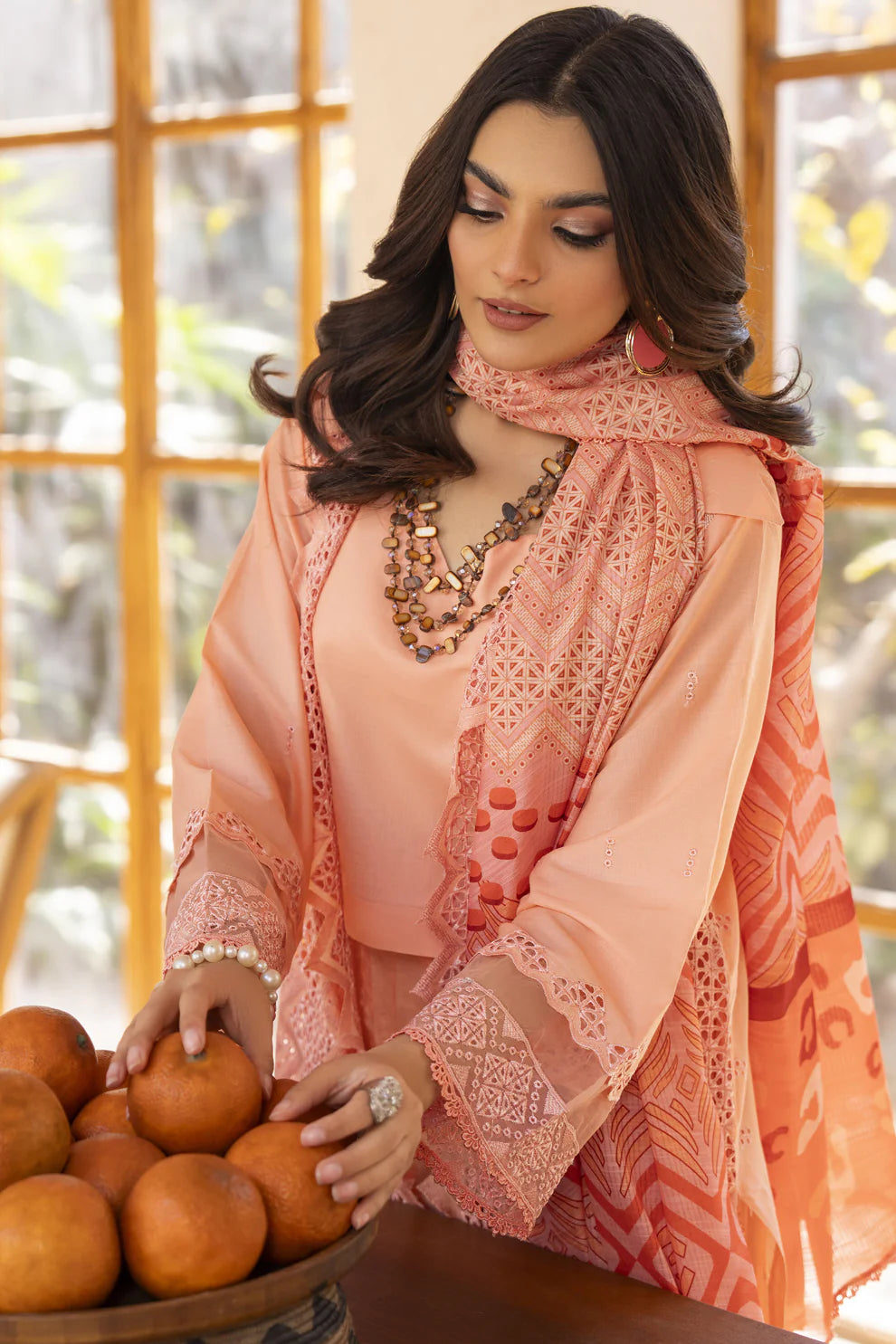 MIRAKHI-3PC LAWN LASERCUT EMBROIDERED SHIRT WITH MOARK PRINT DUPATTA-UR-020