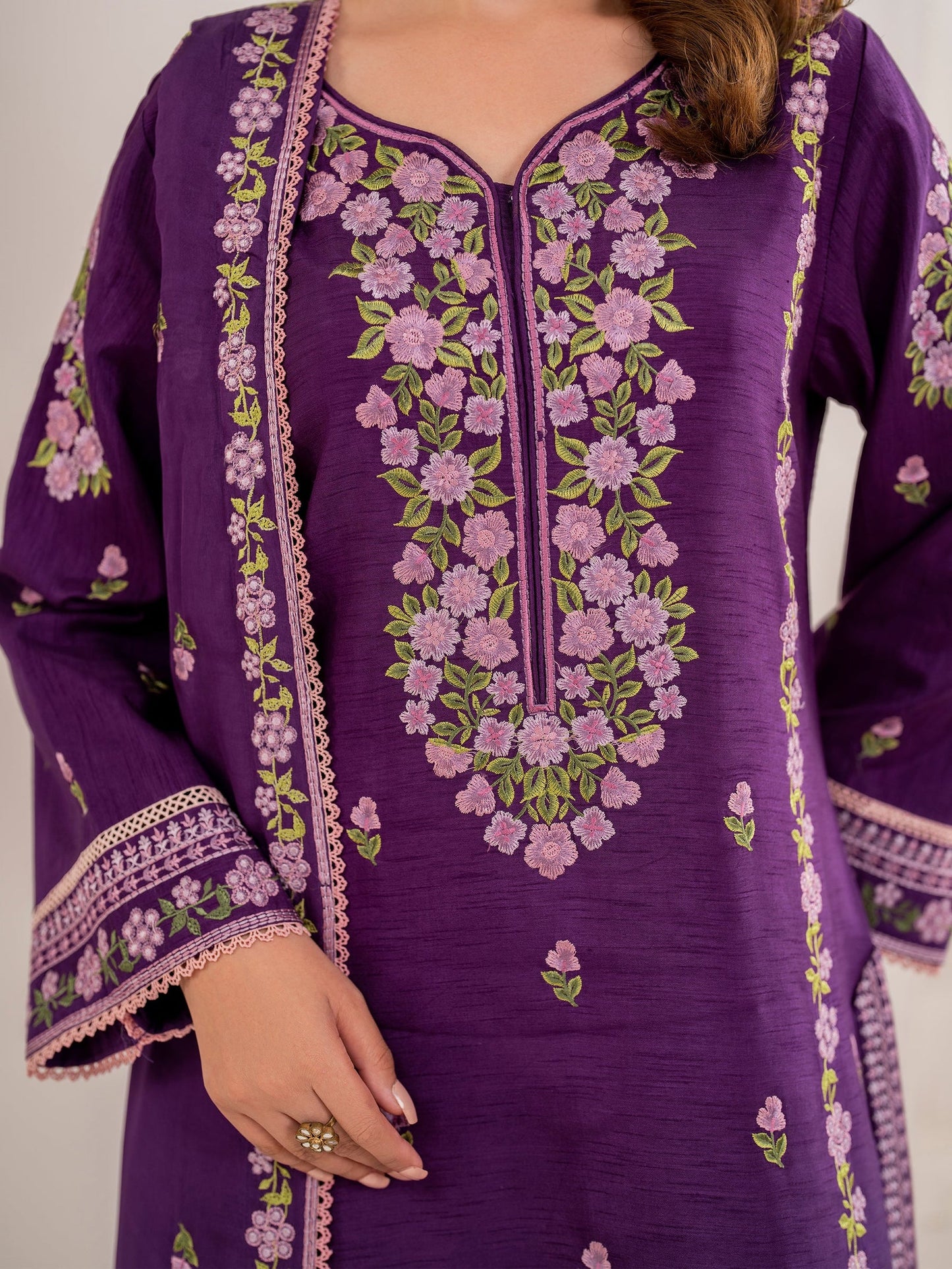 GARNET-3PC LAWN EMBROIDERED SHIRT WITH CHIFFON EMBROIDERED DUPATTA AND TROUSER-UR-2566