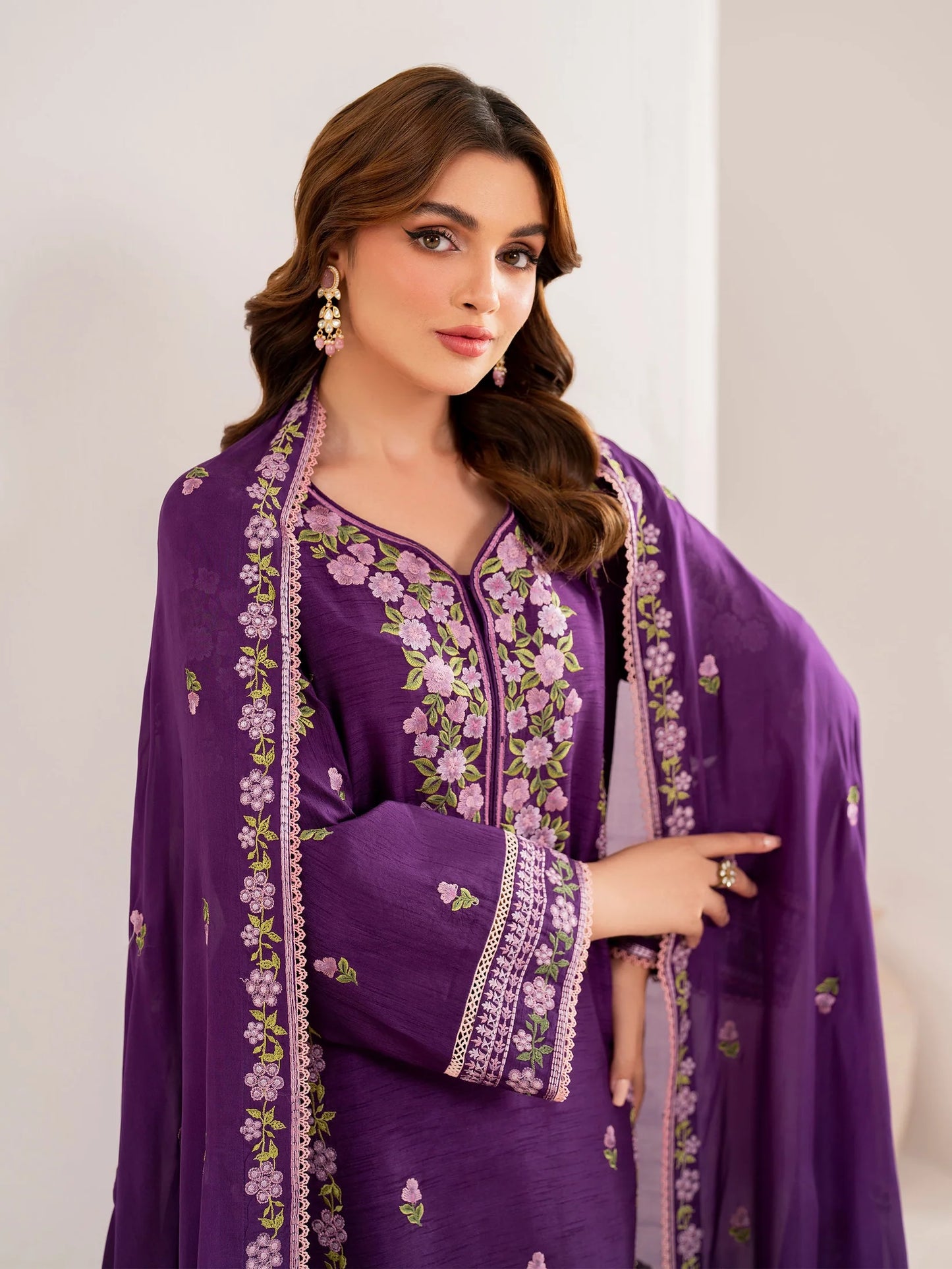 GARNET-3PC LAWN EMBROIDERED SHIRT WITH CHIFFON EMBROIDERED DUPATTA AND TROUSER-UR-2566