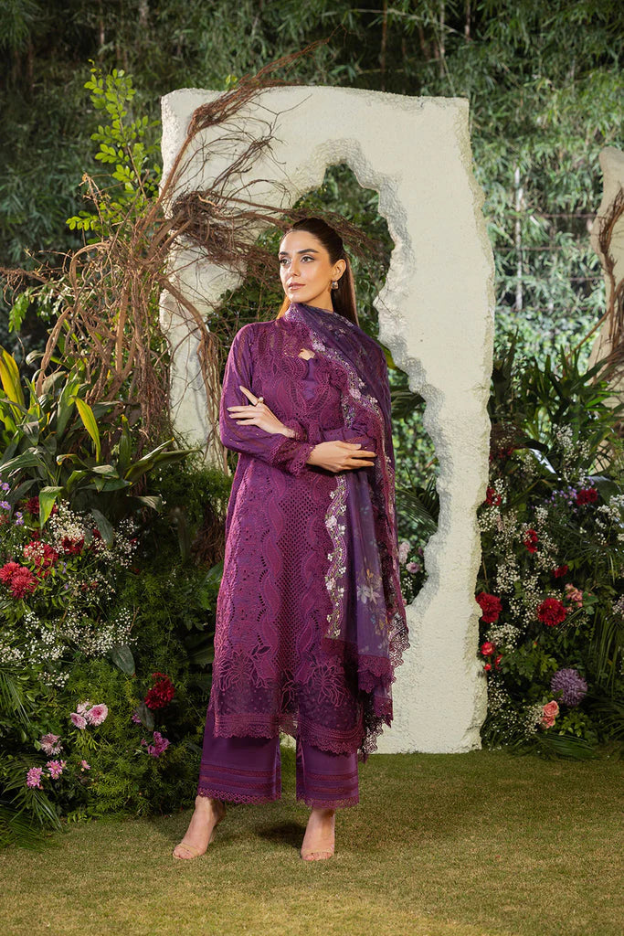 SOBIA NAZIR-3PC LAWN LASERCUT EMBROIDERED SHIRT WITH MONARK PRINT DUPATTA AND TROUSER -UR-2815