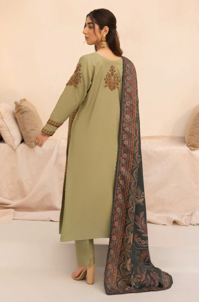 MOHAGNI.-3PC LAWN EMBROIDERED SHIRT WITH MONARK PRINT DUPATTA AND TROUSER-UR-2607