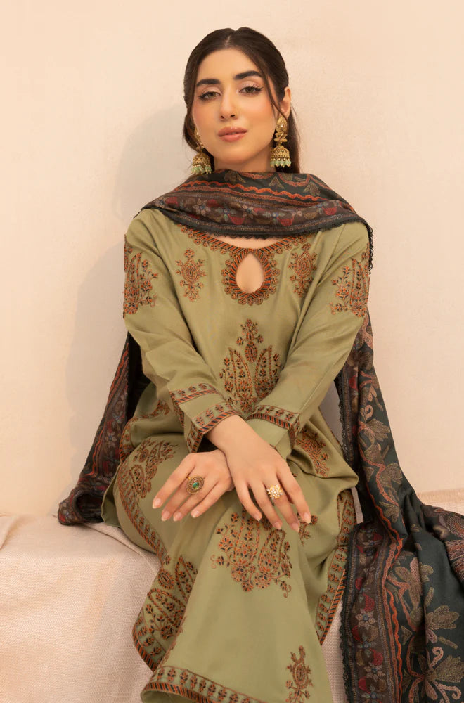 MOHAGNI.-3PC LAWN EMBROIDERED SHIRT WITH MONARK PRINT DUPATTA AND TROUSER-UR-2607