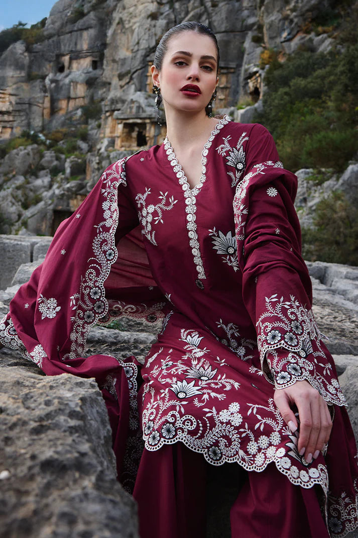 IMAGE-3PC LAWN EMBROIDERED SHIRT WITH MONARK EMBROIDERED DUAPATTA AND TROUSER-UR-2847