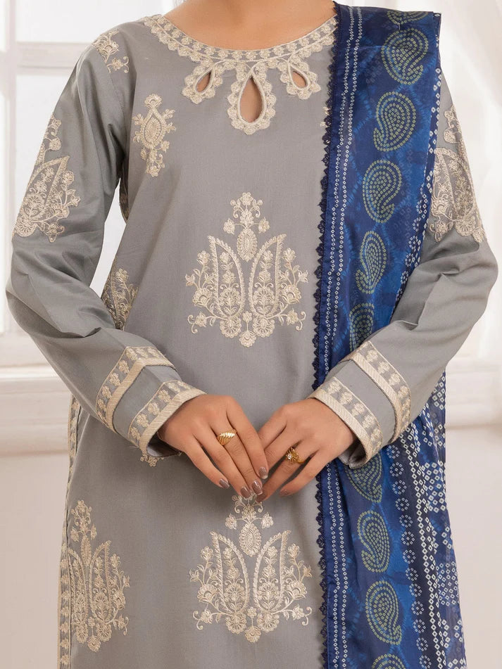 MOHAGNI-3PC LAWN EMBROIDERED SHIRT WITH MONARK PRINTED DUPATTA AND TROUSER-UR-2932