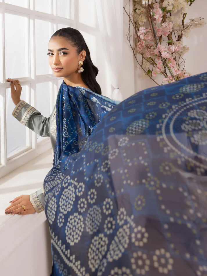 MOHAGNI-3PC LAWN EMBROIDERED SHIRT WITH MONARK PRINTED DUPATTA AND TROUSER-UR-2932