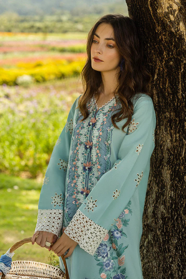 MUSHQ-3PC LAWN EMBROIDERED SHIRT WITH MONARK PRINT DUPATTA AND TROUSER-UR-2949