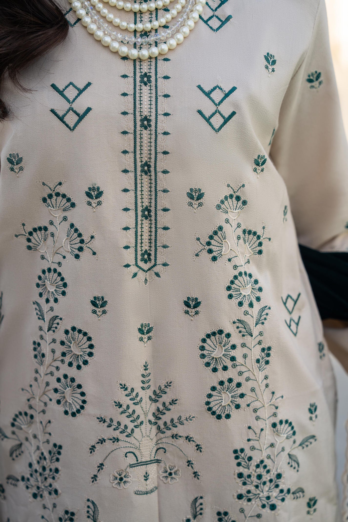 TANA BANA-3PC DHANAK EMBROIDERED SHIRT WITH VELVET EMBROIDERED READY TO WEAR SHAWL-TBF-1003