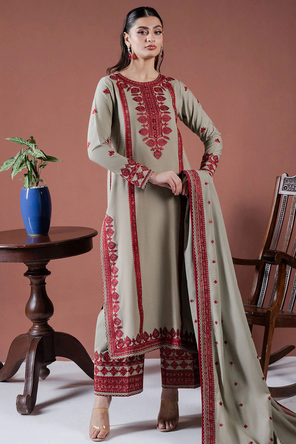Asim Jofa-Lawn 3pc Embroidered Shirt With Lawn Embroidered Dupatta & Embroidered Trouser-UR-2505