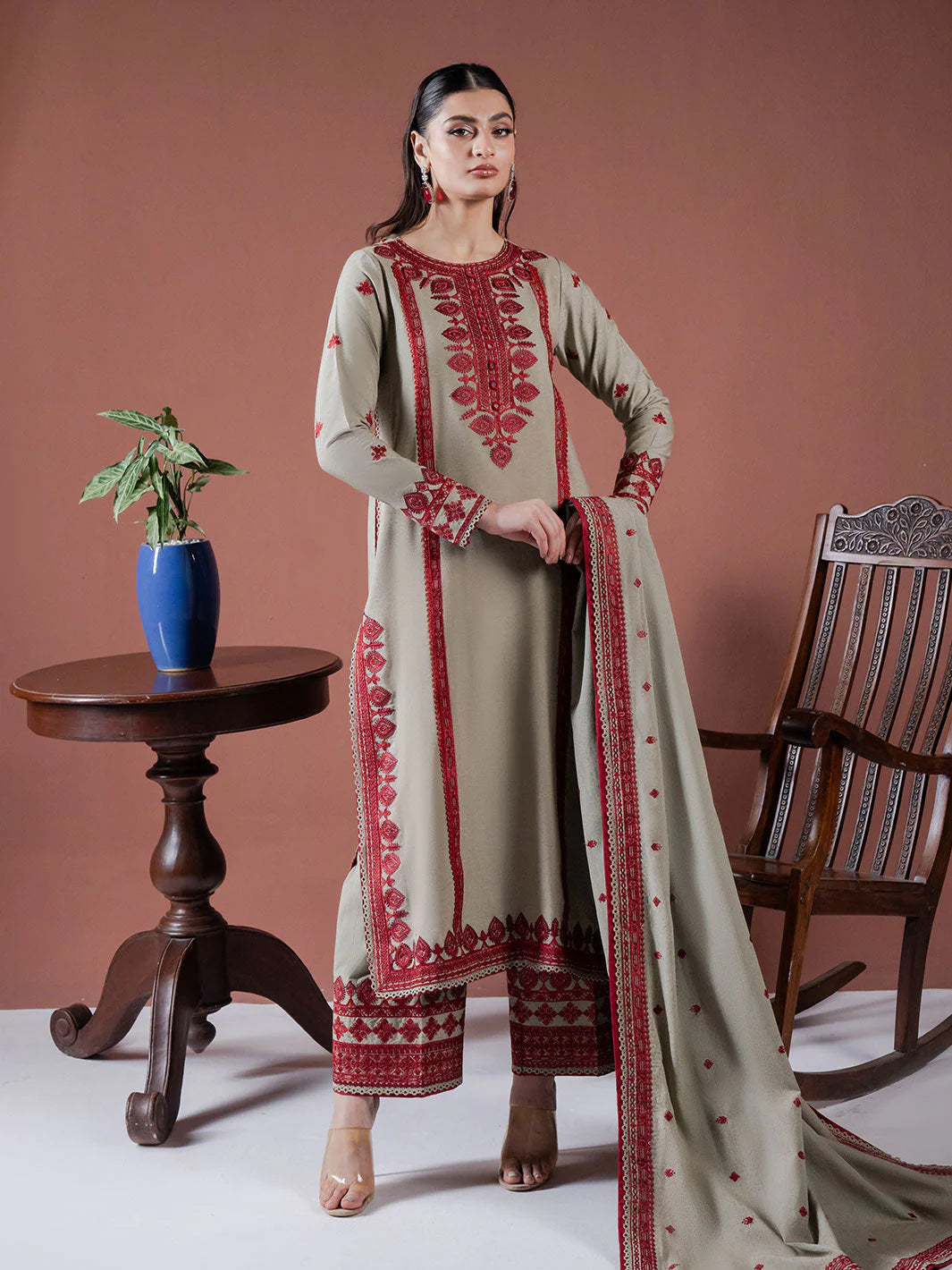 Asim Jofa-Lawn 3pc Embroidered Shirt With Lawn Embroidered Dupatta & Embroidered Trouser-UR-2505