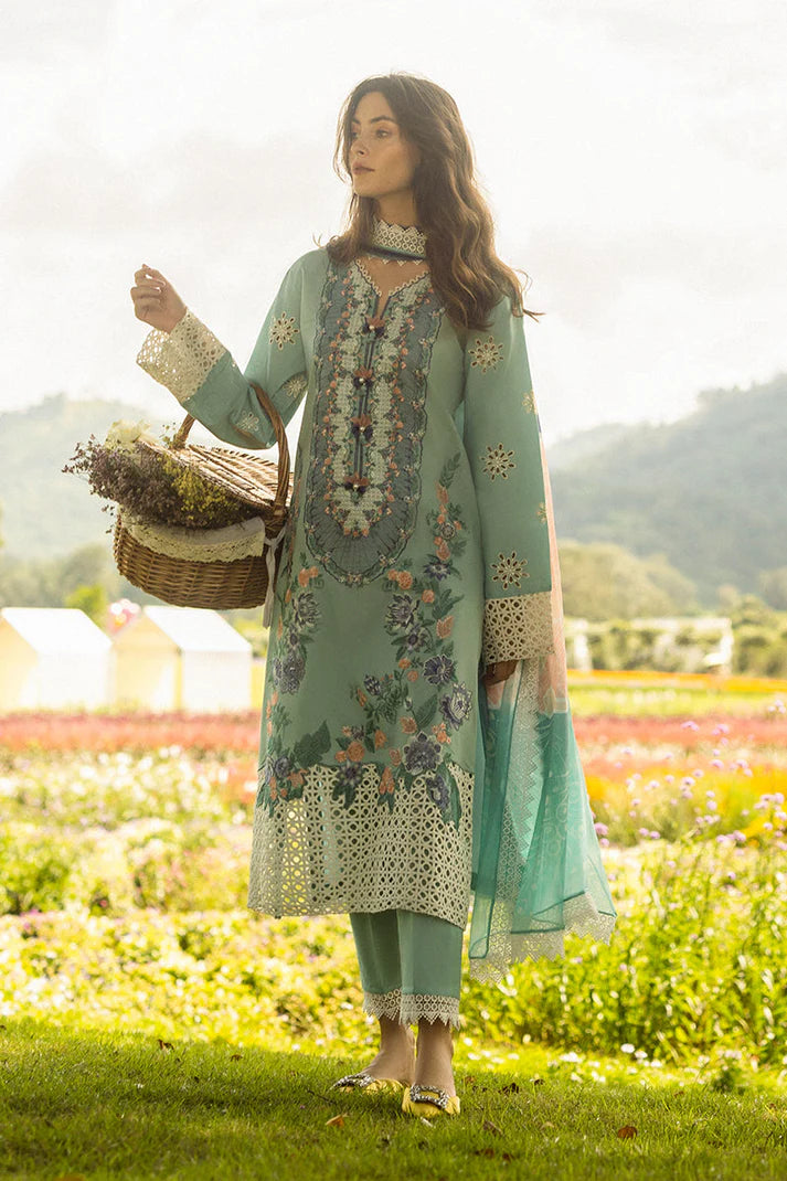 MUSHQ-3PC LAWN EMBROIDERED SHIRT WITH MONARK PRINT DUPATTA AND TROUSER-UR-2949
