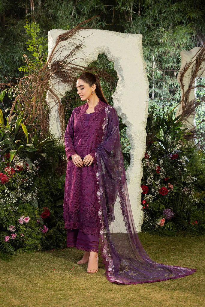 SOBIA NAZIR-3PC LAWN LASERCUT EMBROIDERED SHIRT WITH MONARK PRINT DUPATTA AND TROUSER -UR-2815