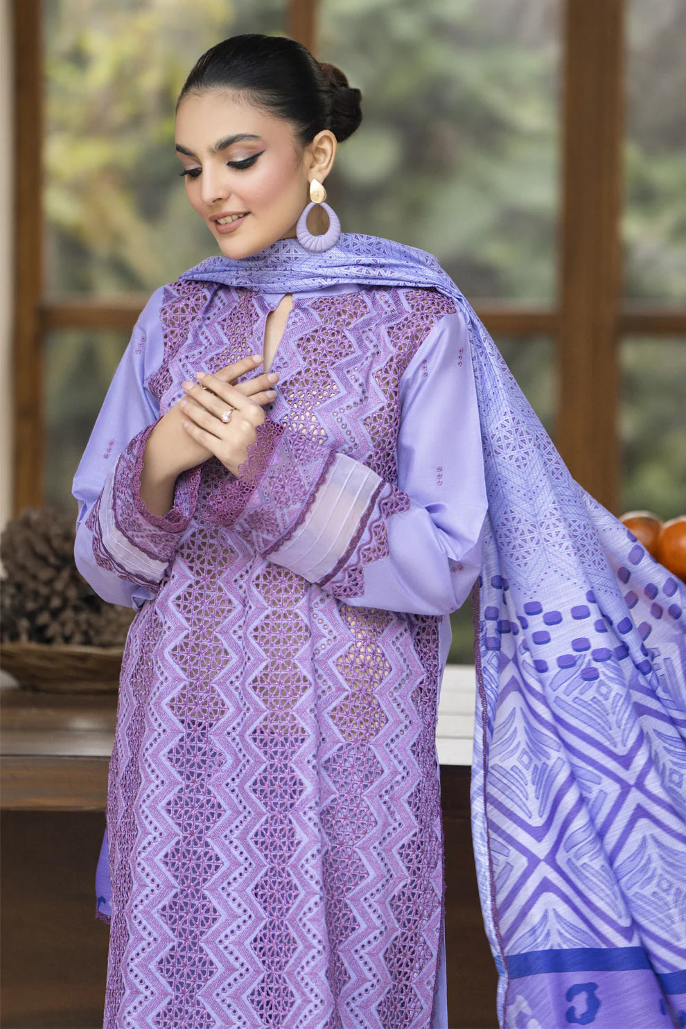 MIRAKHI-3PC LAWN LASERCUT EMBROIDERED SHIRT WITH MOARK PRINT DUPATTA-UR-022